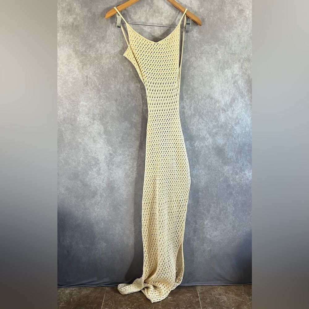 Savannah Morrow Tiva Cutout Crocheted Maxi Dress Women Size S Cream Pima Cotton